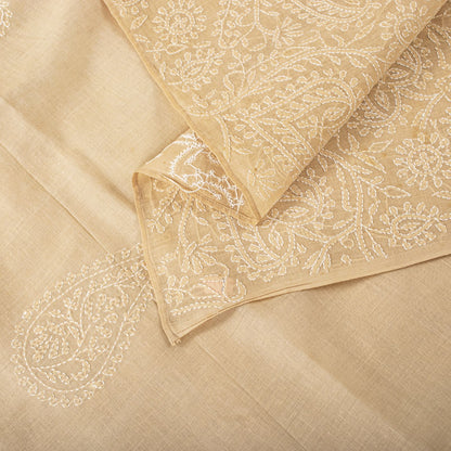 Sanskriti Vintage Dupatta/Stole Peach Pure Cotton Hand Embroidered Chikankari