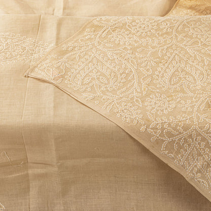 Sanskriti Vintage Dupatta/Stole Peach Pure Cotton Hand Embroidered Chikankari