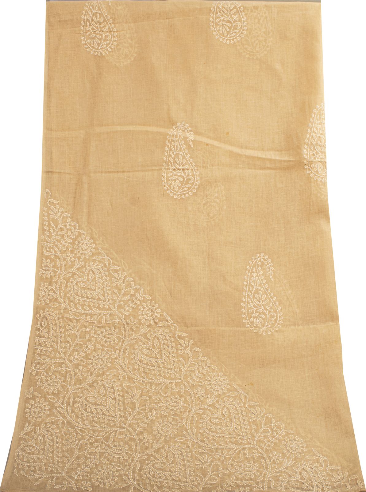 Sanskriti Vintage Dupatta/Stole Peach Pure Cotton Hand Embroidered Chikankari