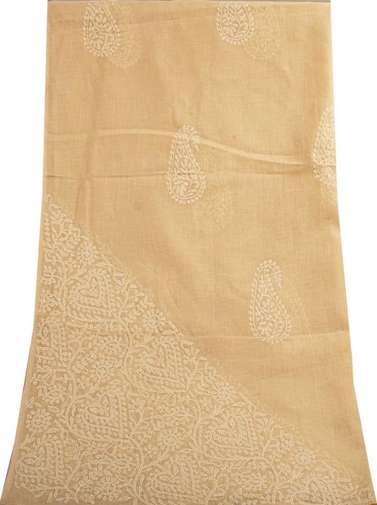 Sanskriti Vintage Dupatta/Stole Peach Pure Cotton Hand Embroidered Chikankari