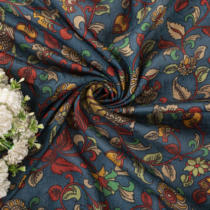 Sanskriti Vintage Dupatta/Stole Blue Pure Silk Handmade Kalamkari Peacock Veil