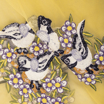 Sanskriti Vintage Dupatta/Stole Yellow Net Hand Embroidered Birds-Lace Work Veil