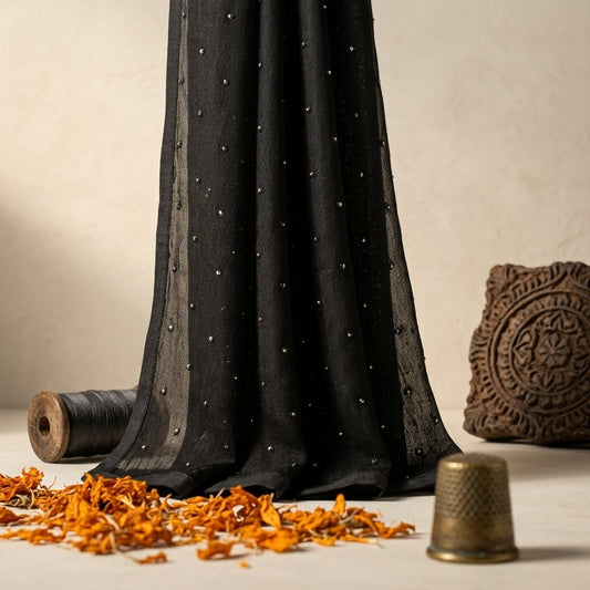Sanskriti Vintage Dupatta/Stole Black Pure Georgette Mirror Work Embroidered Veil