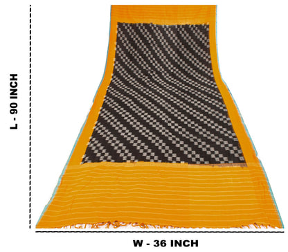 Sanskriti Vintage Dupatta/Stole Black Pure Cotton Patan Patola Ikat Hand Woven