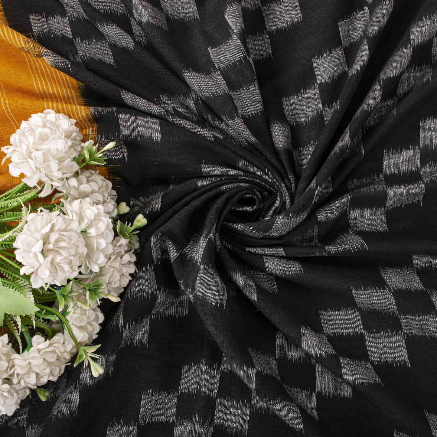 Sanskriti Vintage Dupatta/Stole Black Pure Cotton Patan Patola Ikat Hand Woven