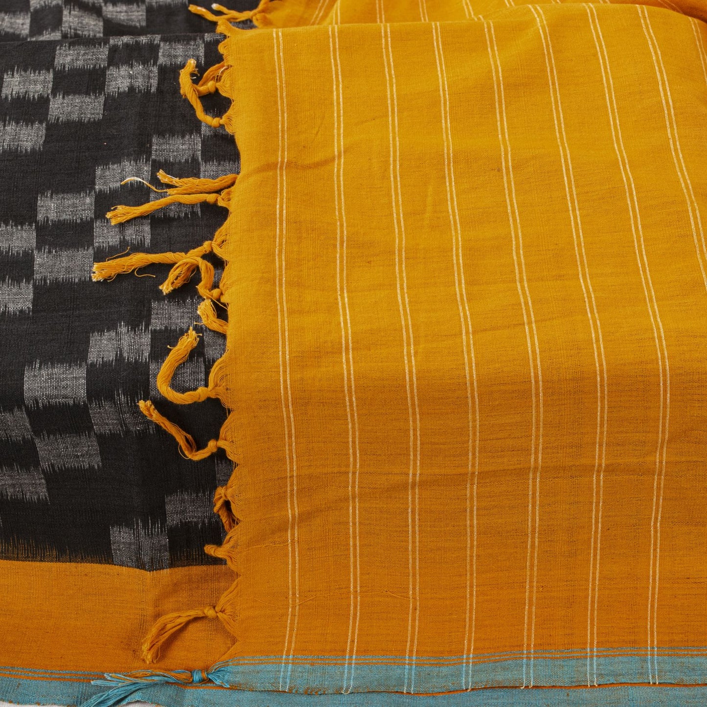 Sanskriti Vintage Dupatta/Stole Black Pure Cotton Patan Patola Ikat Hand Woven