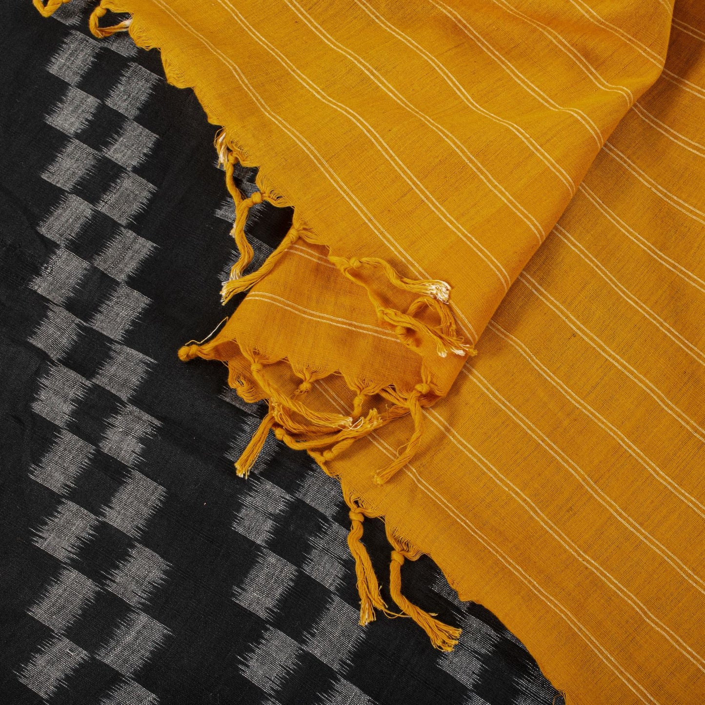 Sanskriti Vintage Dupatta/Stole Black Pure Cotton Patan Patola Ikat Hand Woven