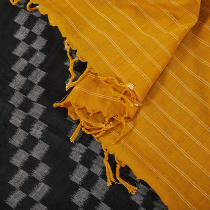 Sanskriti Vintage Dupatta/Stole Black Pure Cotton Patan Patola Ikat Hand Woven