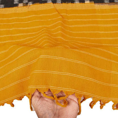 Sanskriti Vintage Dupatta/Stole Black Pure Cotton Patan Patola Ikat Hand Woven