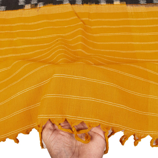 Sanskriti Vintage Dupatta/Stole Black Pure Cotton Patan Patola Ikat Hand Woven