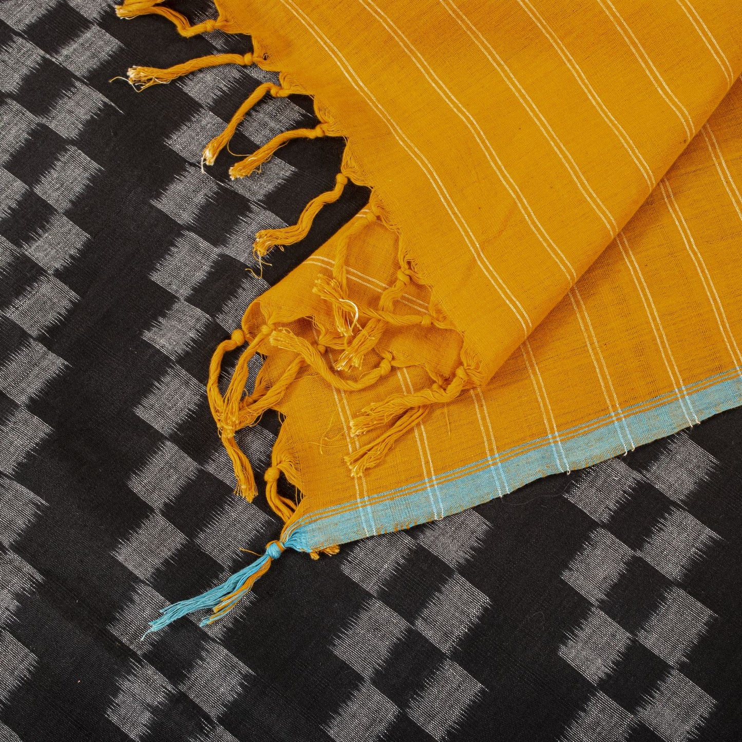 Sanskriti Vintage Dupatta/Stole Black Pure Cotton Patan Patola Ikat Hand Woven