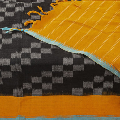 Sanskriti Vintage Dupatta/Stole Black Pure Cotton Patan Patola Ikat Hand Woven