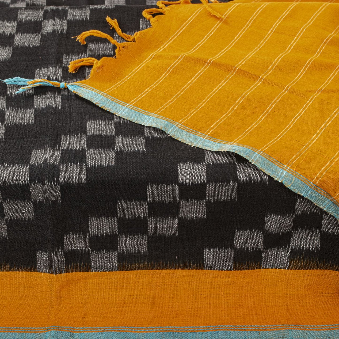 Sanskriti Vintage Dupatta/Stole Black Pure Cotton Patan Patola Ikat Hand Woven