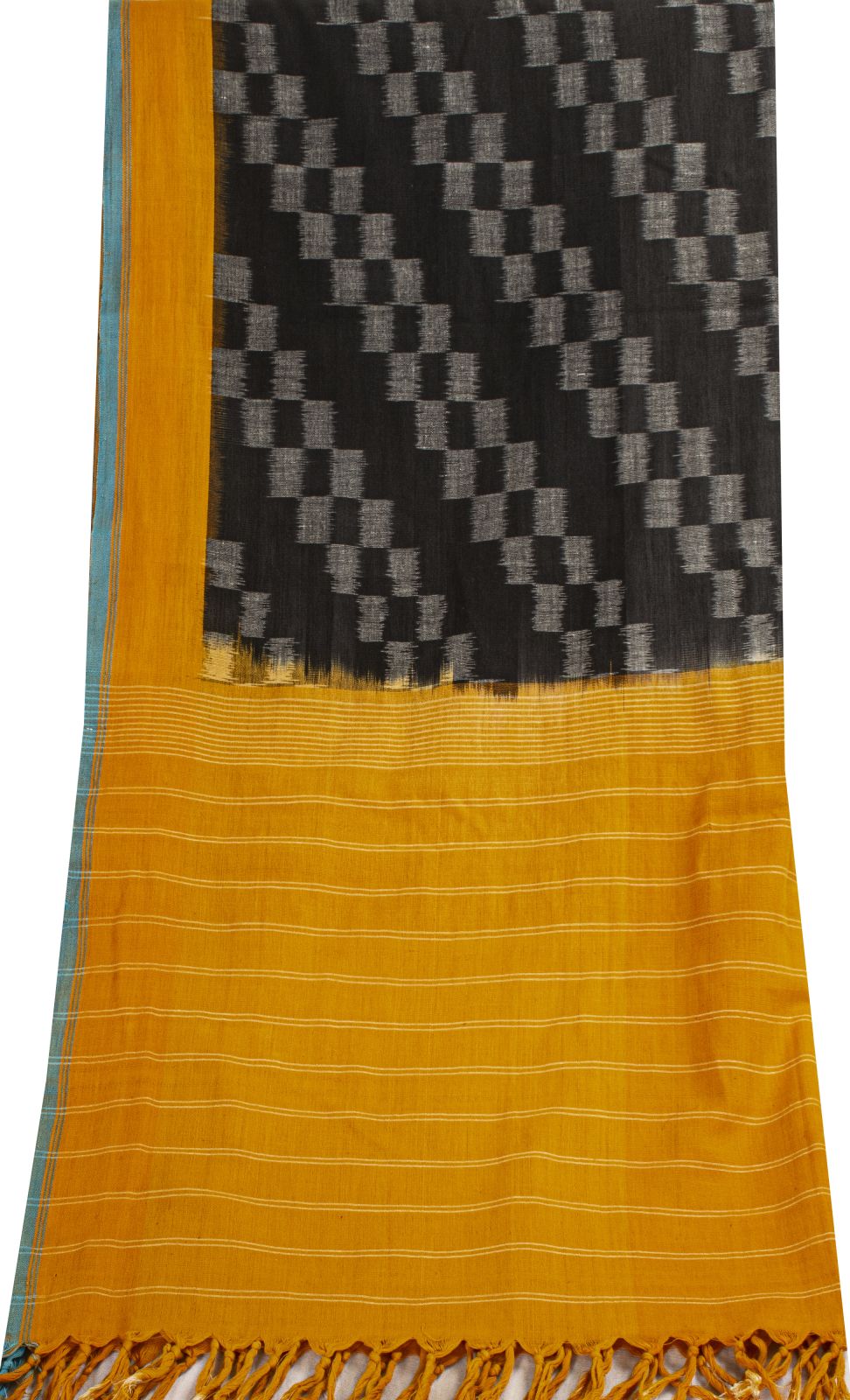 Sanskriti Vintage Dupatta/Stole Black Pure Cotton Patan Patola Ikat Hand Woven