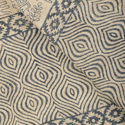 Sanskriti Vintage Dupatta/Stole Off-White Pure Silk Hand Block Print Indian Veil