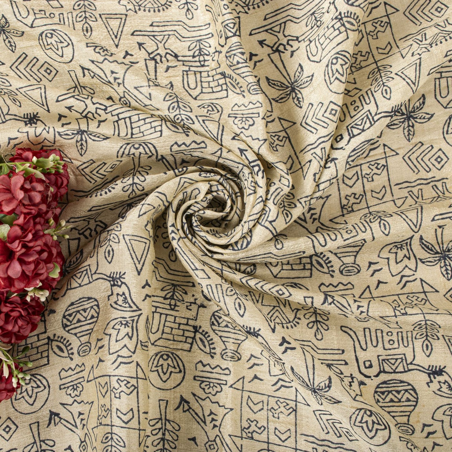 Sanskriti Vintage Dupatta/Stole Off-White Pure Silk Hand Block Print Indian Veil