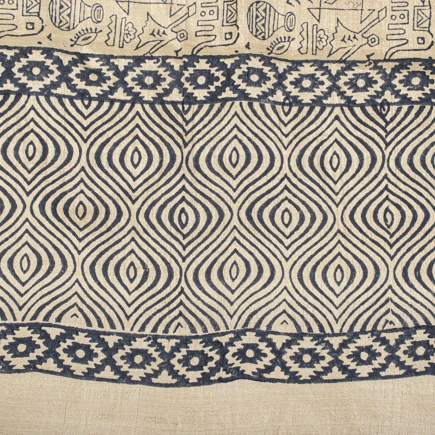 Sanskriti Vintage Dupatta/Stole Off-White Pure Silk Hand Block Print Indian Veil