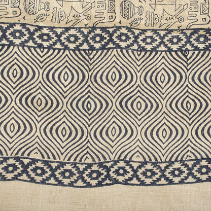 Sanskriti Vintage Dupatta/Stole Off-White Pure Silk Hand Block Print Indian Veil