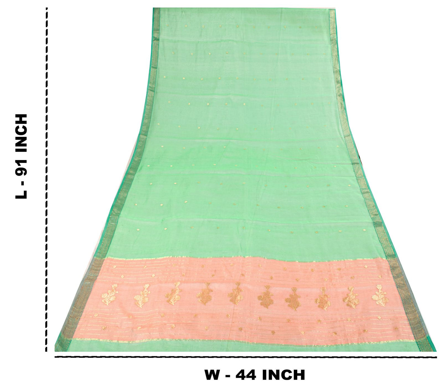 Sanskriti Vintage Dupatta/Stole Green Pure Cotton Silk Chanderi Zari Hand Woven