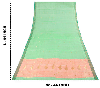 Sanskriti Vintage Dupatta/Stole Green Pure Cotton Silk Chanderi Zari Hand Woven