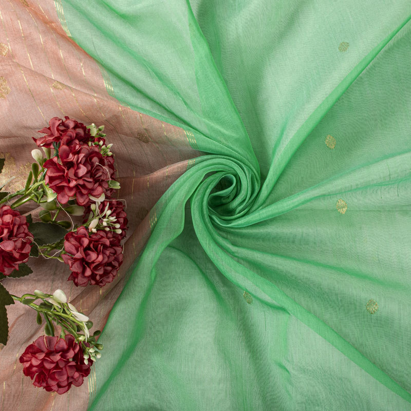 Sanskriti Vintage Dupatta/Stole Green Pure Cotton Silk Chanderi Zari Hand Woven