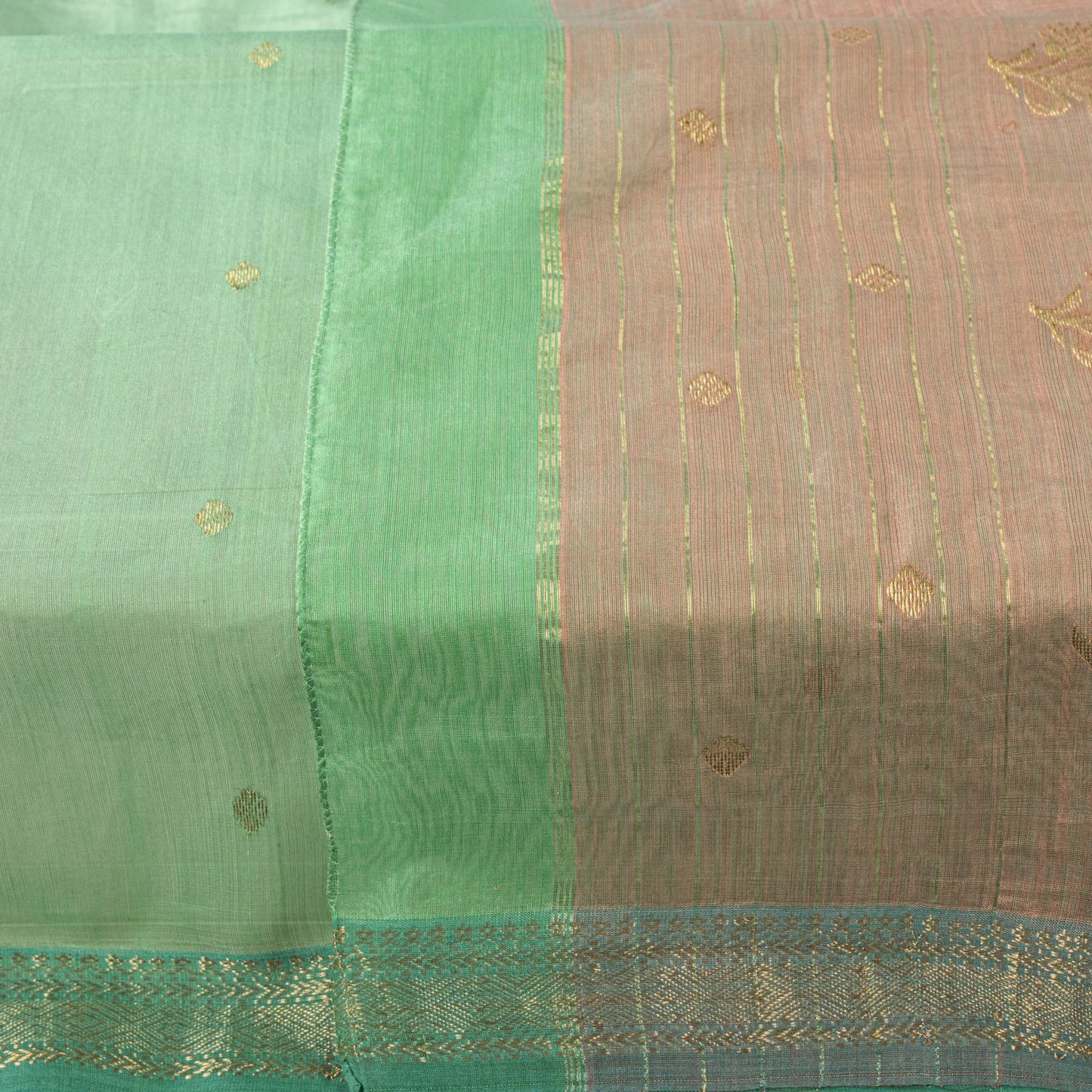 Sanskriti Vintage Dupatta/Stole Green Pure Cotton Silk Chanderi Zari Hand Woven