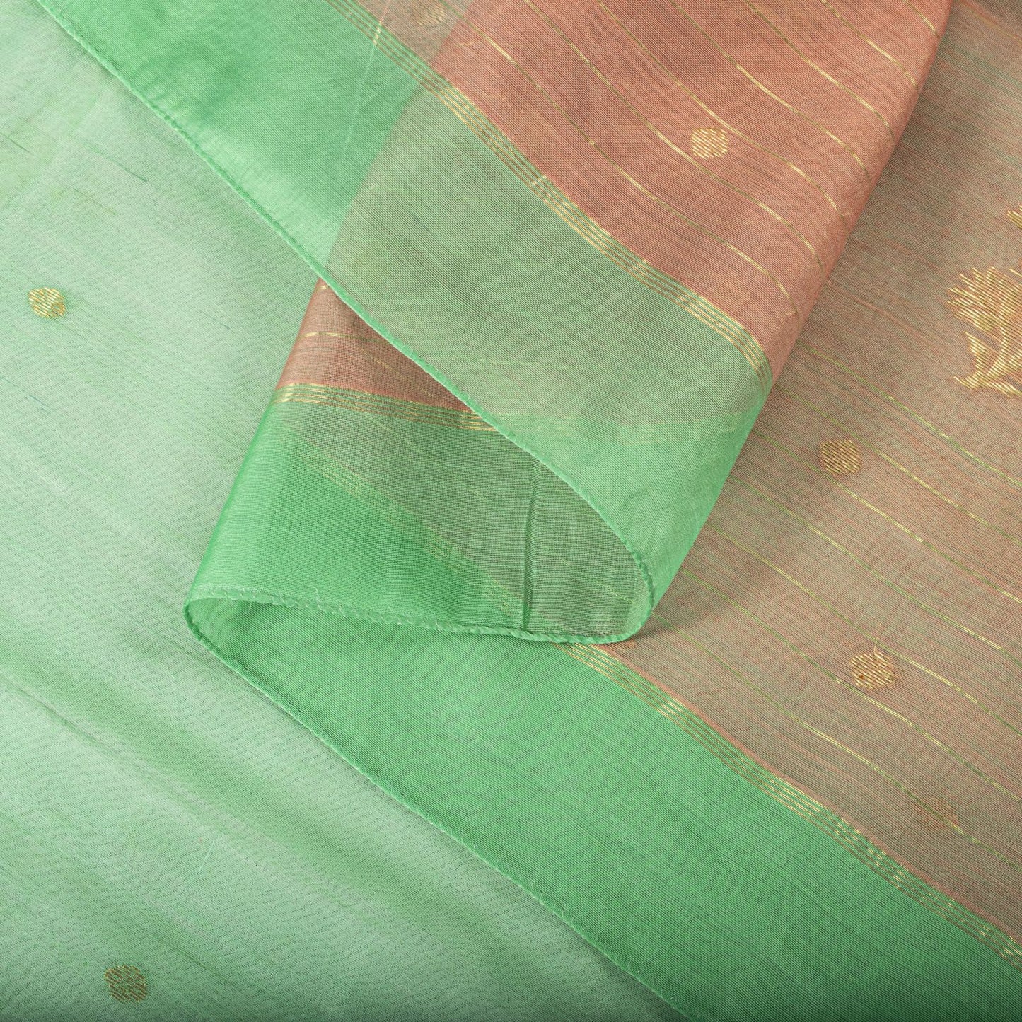 Sanskriti Vintage Dupatta/Stole Green Pure Cotton Silk Chanderi Zari Hand Woven
