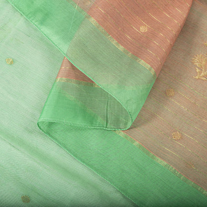 Sanskriti Vintage Dupatta/Stole Green Pure Cotton Silk Chanderi Zari Hand Woven