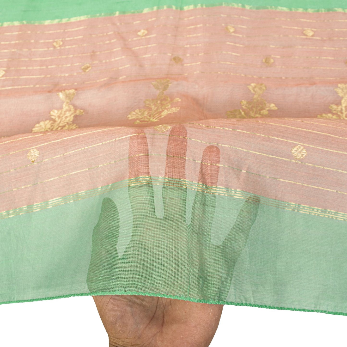 Sanskriti Vintage Dupatta/Stole Green Pure Cotton Silk Chanderi Zari Hand Woven