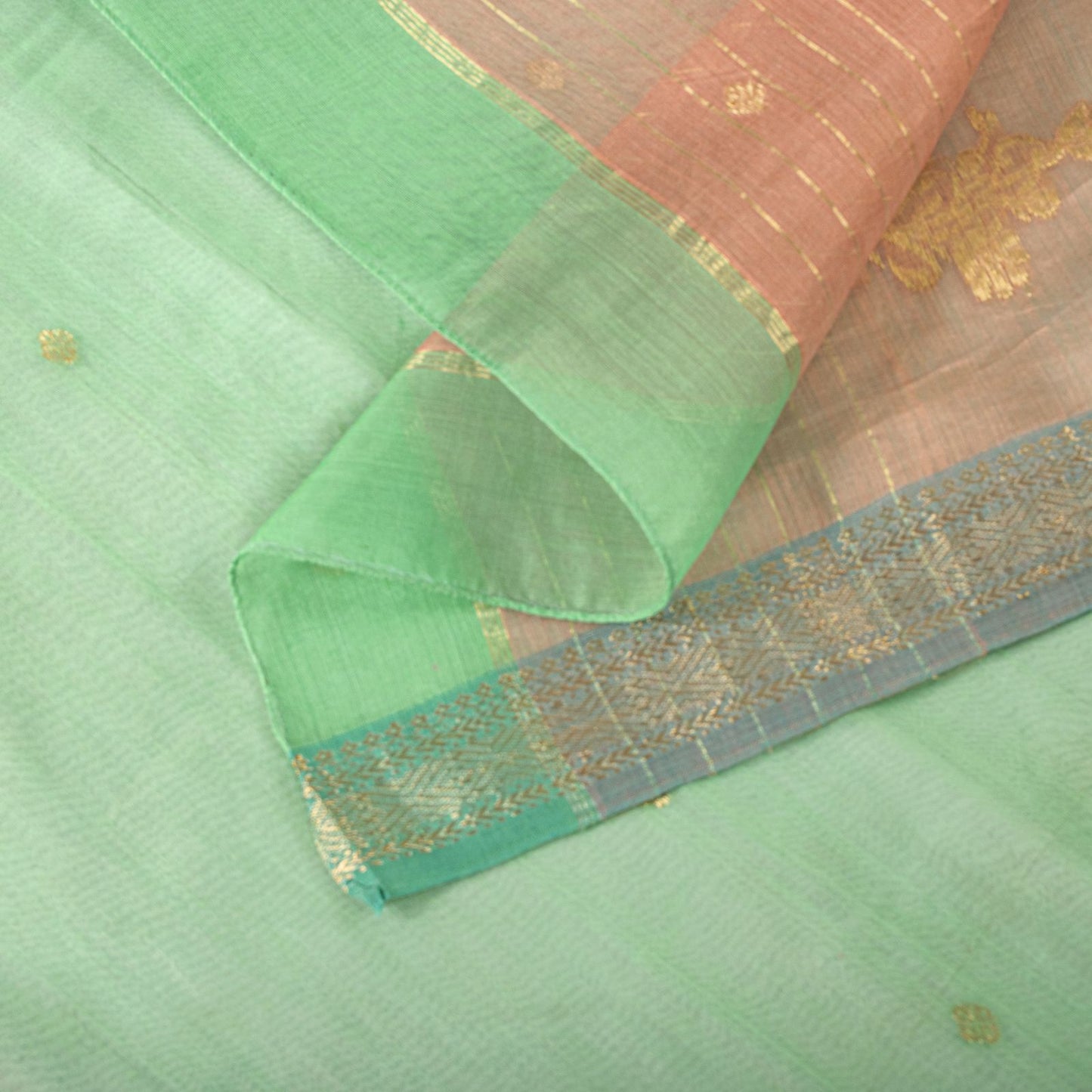 Sanskriti Vintage Dupatta/Stole Green Pure Cotton Silk Chanderi Zari Hand Woven