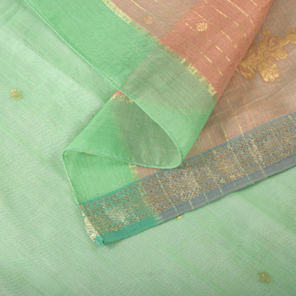 Sanskriti Vintage Dupatta/Stole Green Pure Cotton Silk Chanderi Zari Hand Woven