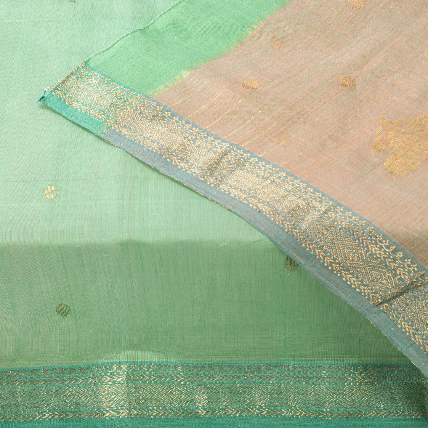 Sanskriti Vintage Dupatta/Stole Green Pure Cotton Silk Chanderi Zari Hand Woven