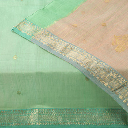 Sanskriti Vintage Dupatta/Stole Green Pure Cotton Silk Chanderi Zari Hand Woven