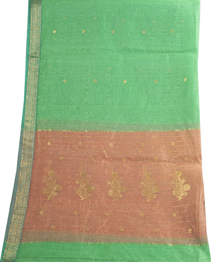 Sanskriti Vintage Dupatta/Stole Green Pure Cotton Silk Chanderi Zari Hand Woven