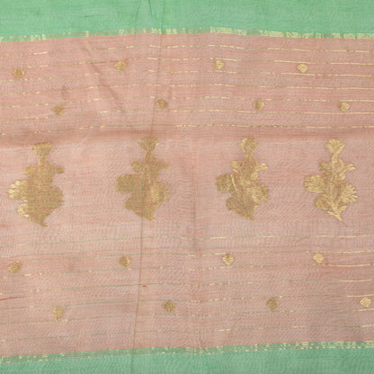 Sanskriti Vintage Dupatta/Stole Green Pure Cotton Silk Chanderi Zari Hand Woven