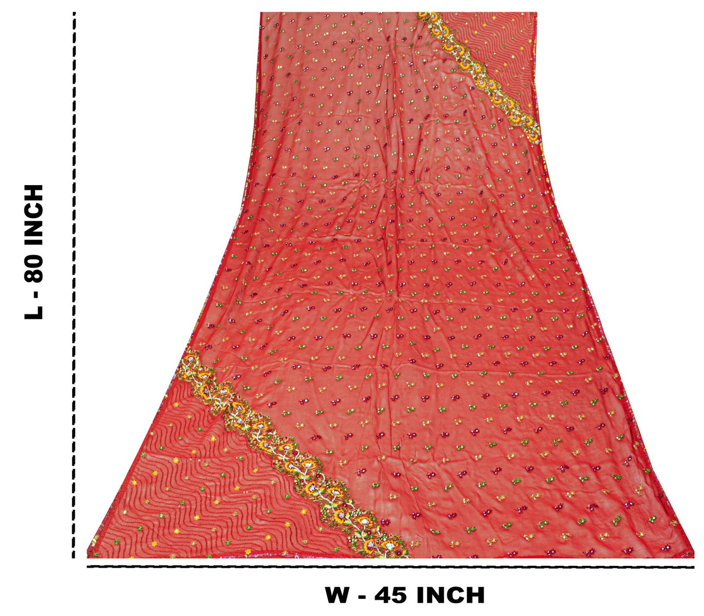 Sanskriti Vintage Red Pure Georgette Silk Dupatta Stole Thread Embroidered Veil