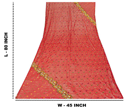 Sanskriti Vintage Red Pure Georgette Silk Dupatta Stole Thread Embroidered Veil