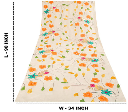 Sanskriti Vintage Dupatta/Stole Ivory Pure Georgette Digital-Embroidered Patch