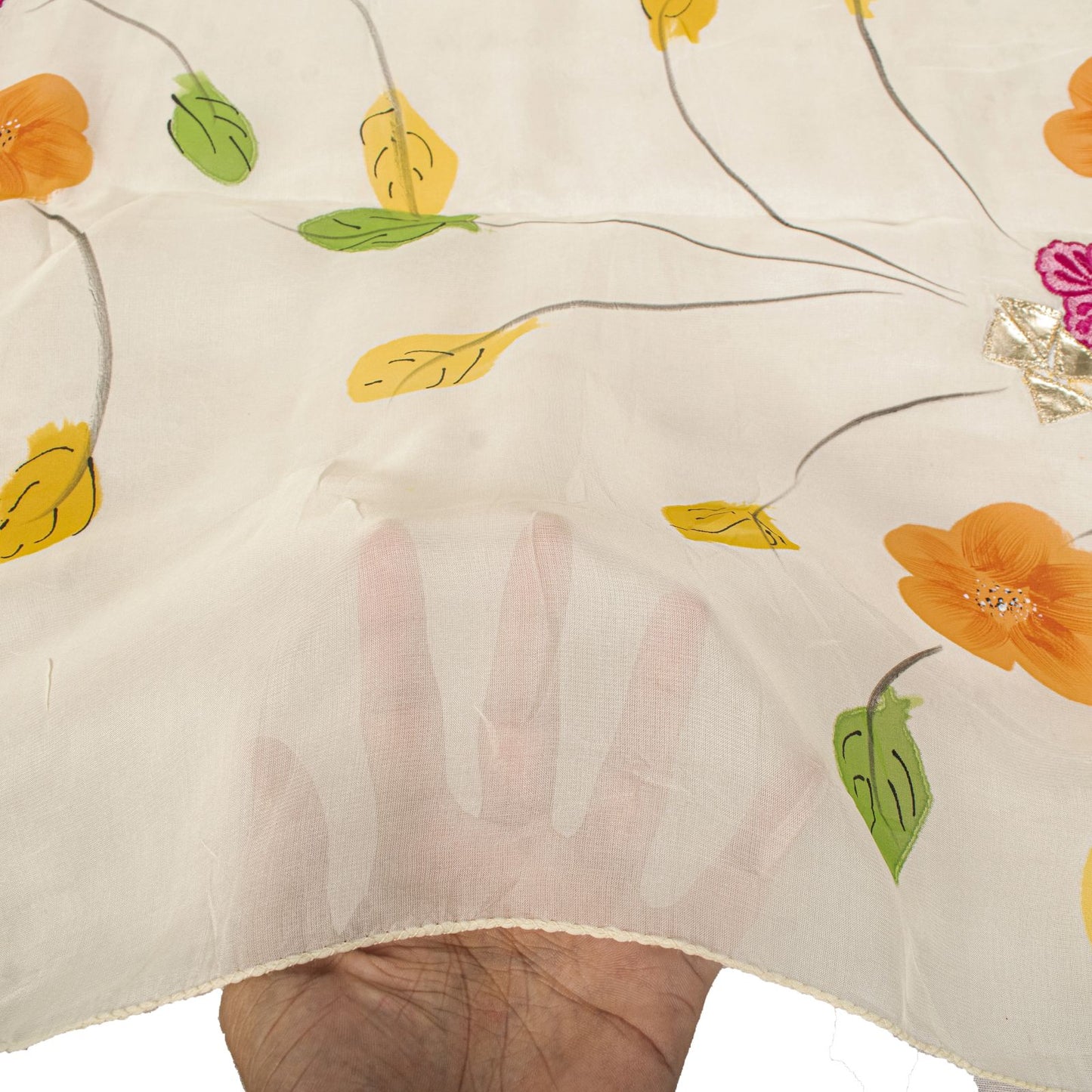 Sanskriti Vintage Dupatta/Stole Ivory Pure Georgette Digital-Embroidered Patch