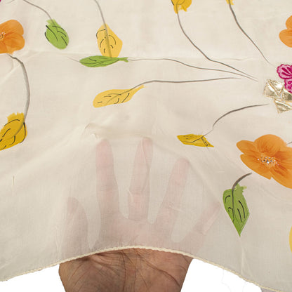 Sanskriti Vintage Dupatta/Stole Ivory Pure Georgette Digital-Embroidered Patch
