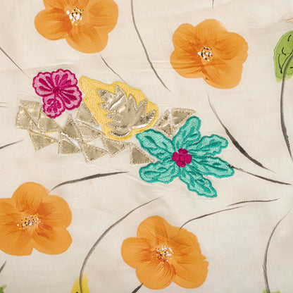 Sanskriti Vintage Dupatta/Stole Ivory Pure Georgette Digital-Embroidered Patch