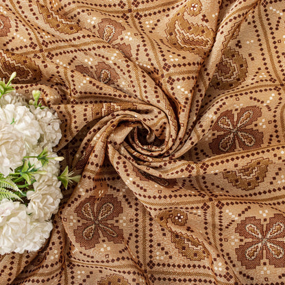 Sanskriti Vintage Dupatta/Stole Beige Art Silk Embroidered Zari Bandhani-Patola