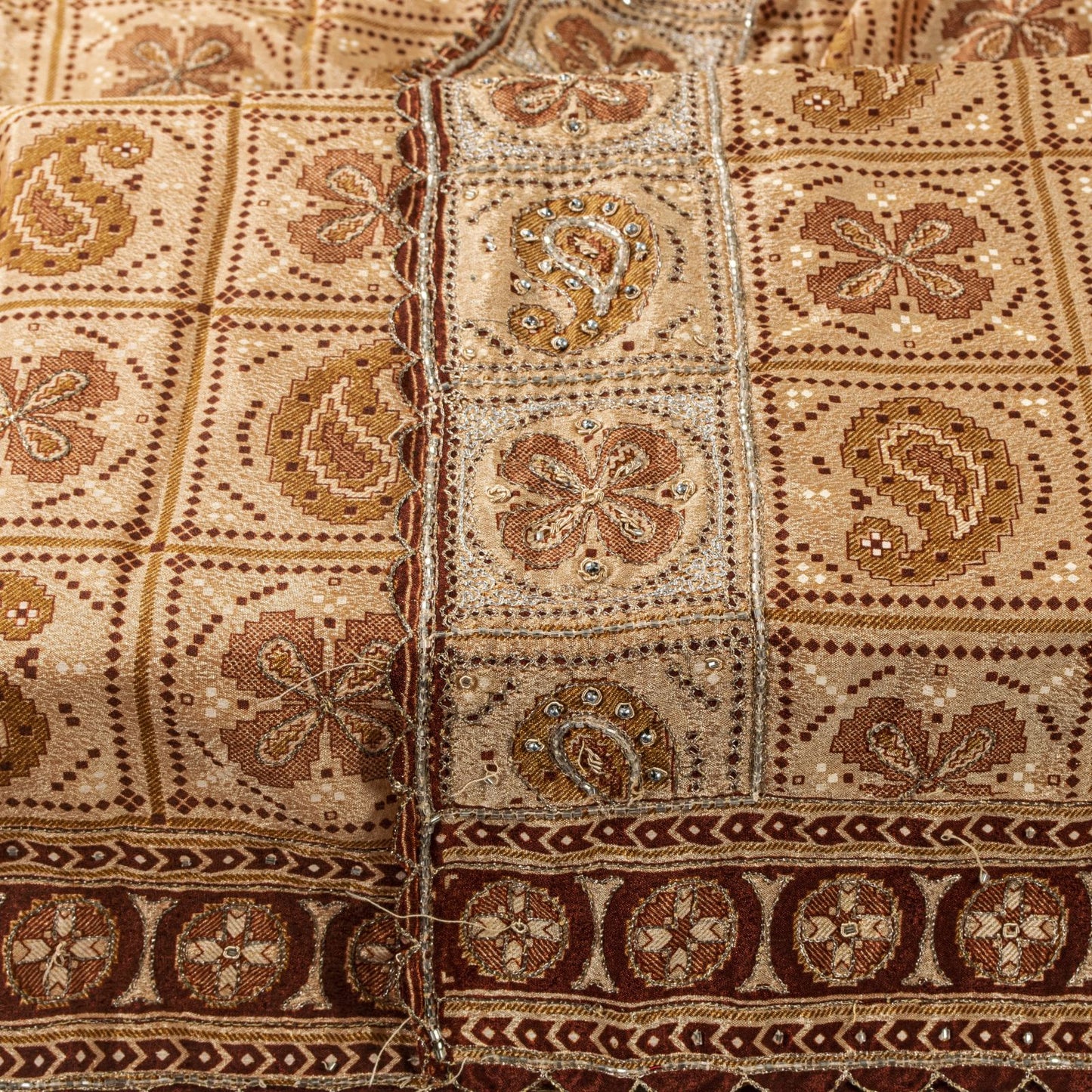 Sanskriti Vintage Dupatta/Stole Beige Art Silk Embroidered Zari Bandhani-Patola