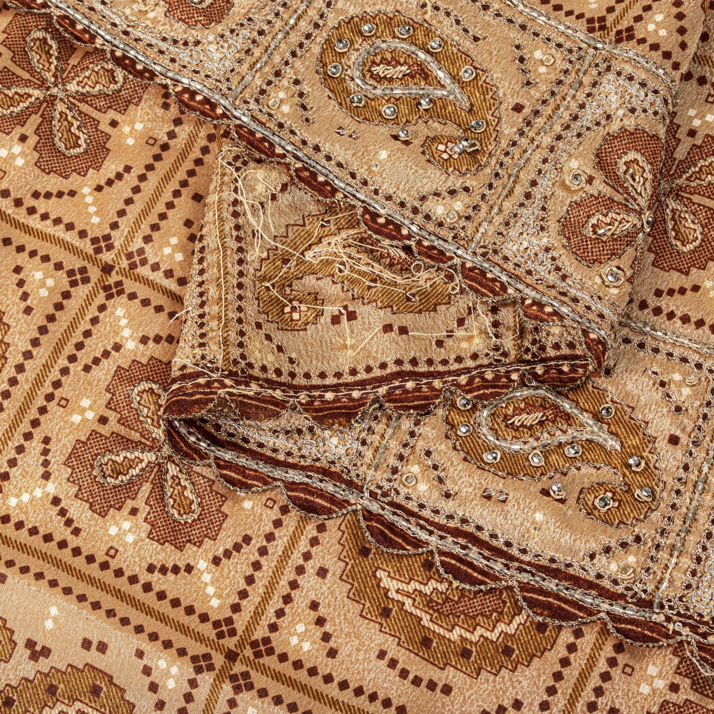 Sanskriti Vintage Dupatta/Stole Beige Art Silk Embroidered Zari Bandhani-Patola