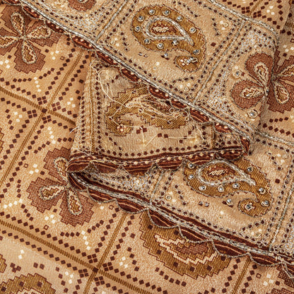 Sanskriti Vintage Dupatta/Stole Beige Art Silk Embroidered Zari Bandhani-Patola