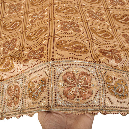 Sanskriti Vintage Dupatta/Stole Beige Art Silk Embroidered Zari Bandhani-Patola