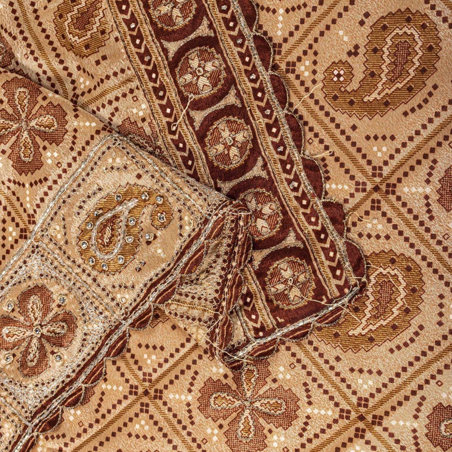 Sanskriti Vintage Dupatta/Stole Beige Art Silk Embroidered Zari Bandhani-Patola