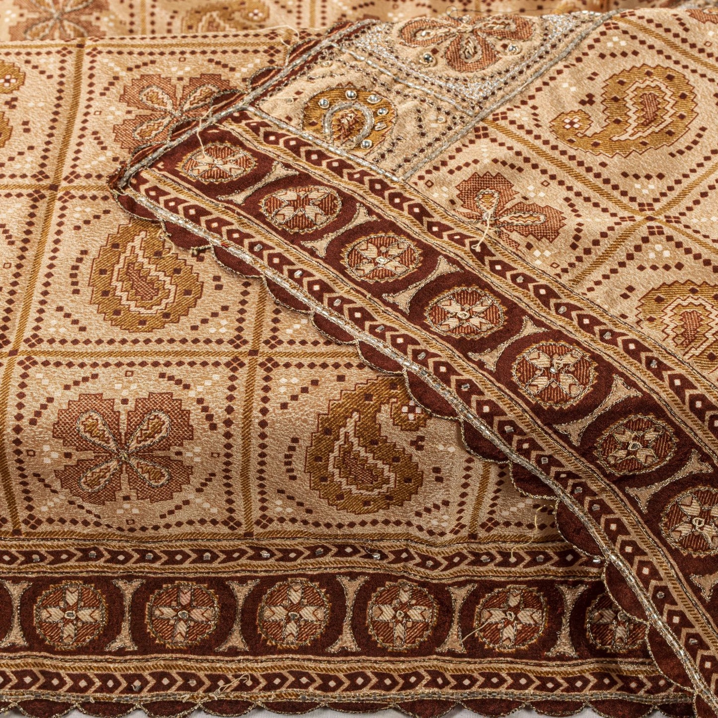 Sanskriti Vintage Dupatta/Stole Beige Art Silk Embroidered Zari Bandhani-Patola