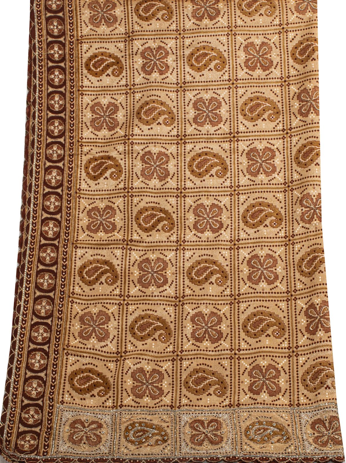 Sanskriti Vintage Dupatta/Stole Beige Art Silk Embroidered Zari Bandhani-Patola
