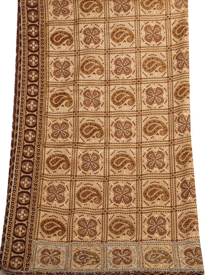 Sanskriti Vintage Dupatta/Stole Beige Art Silk Embroidered Zari Bandhani-Patola